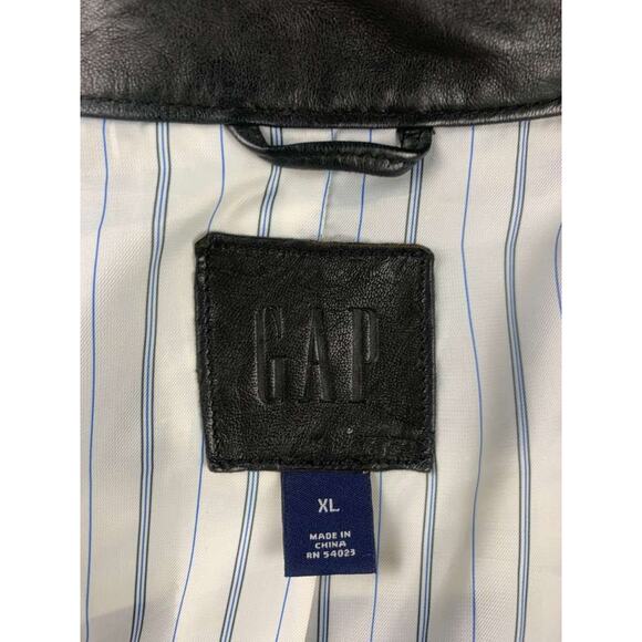 Vintage GAP Leather Jacket Women XL Black Utility Biker Safari Belted Pockets - Picture 4 of 9